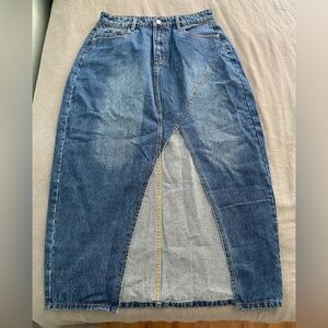 Blue Denim Midi Skirt with Slit